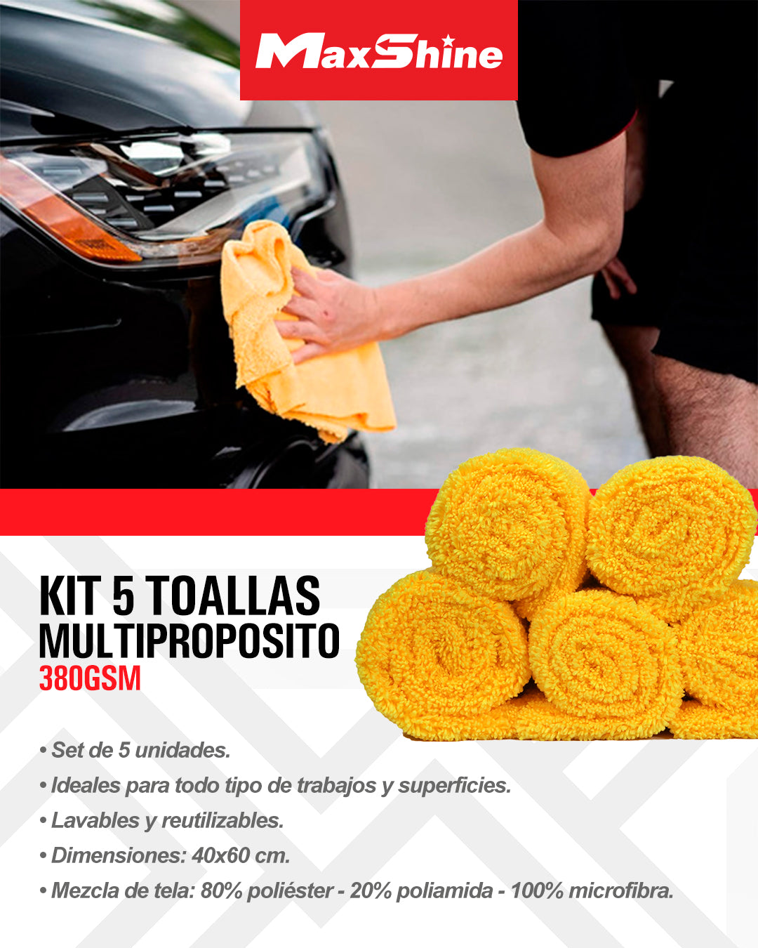 MAXSHINE ALL PURPOSE TOWEL - 5 PACK