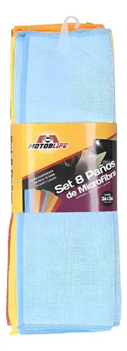 Motorlife Set 8 Paños Microfibra 36x36cm