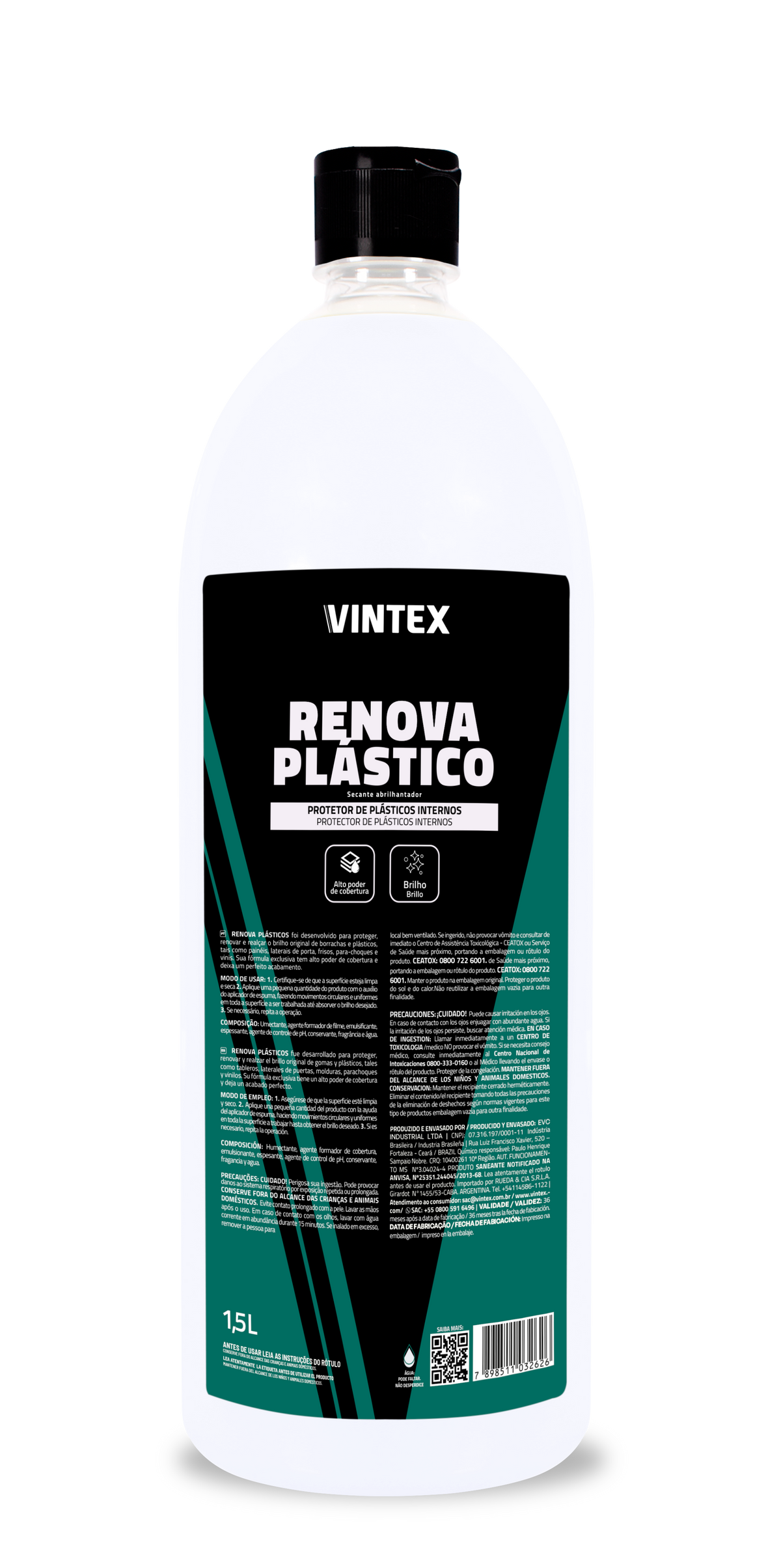 Vintex Renova Plásticos 1,5 L – Renovador y Protector de Plásticos Interiores